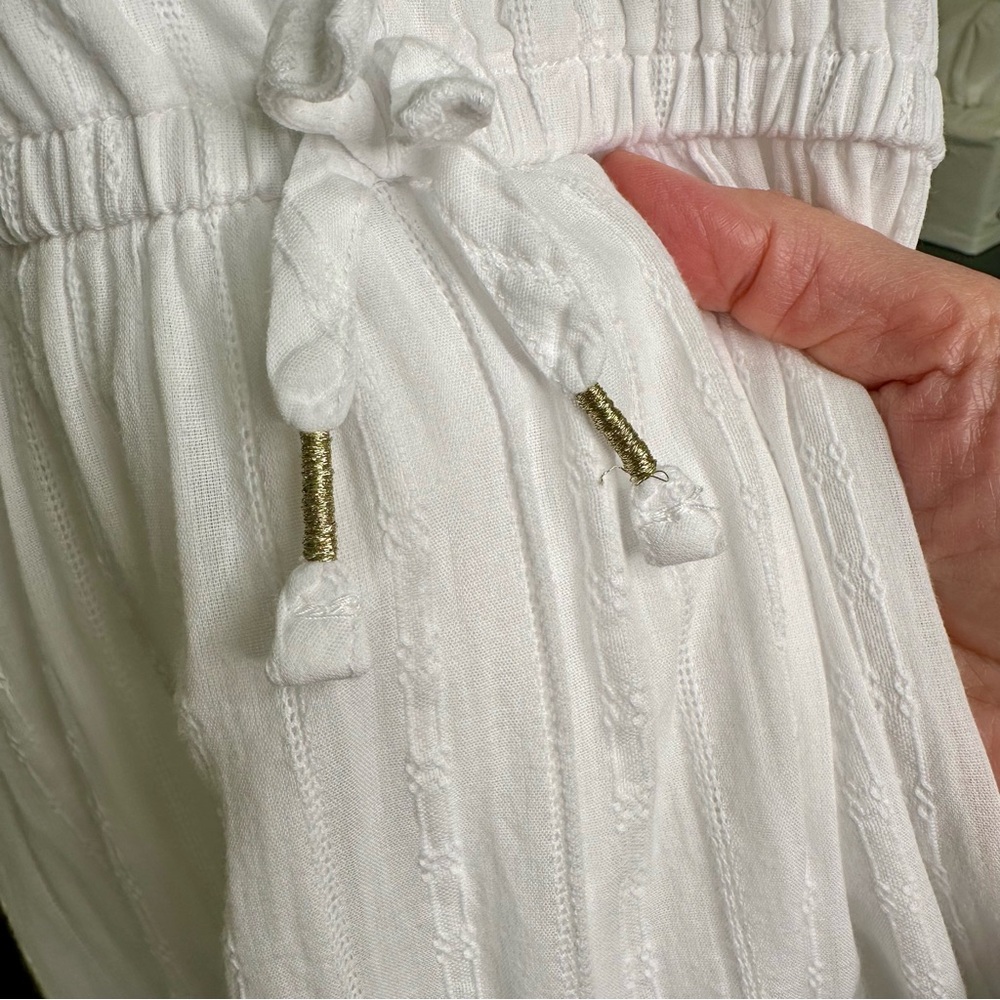 Boho Eyelet 100% Cotton Girls Maxi Dress 6/6X Adjustable Spaghetti Straps Lined - Picture 8 of 9